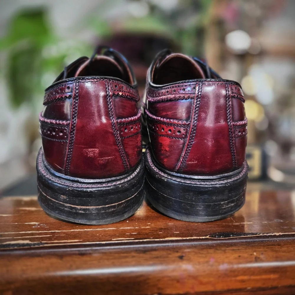 Vintage 80s Mens Burgundy Leather Wingtip‎ Brogue Oxford Dress Shoes